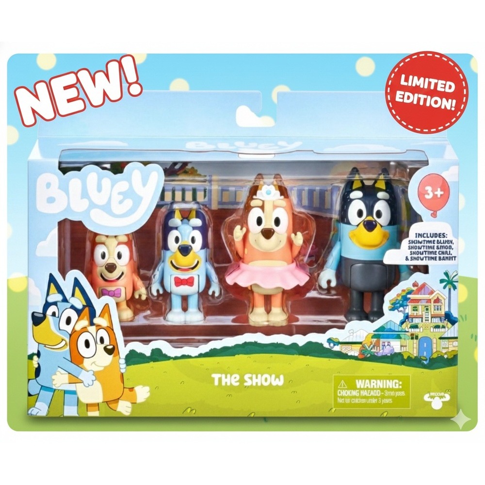 Bluey The Show Limited Edition Figurines Playset 4 Pack - New
